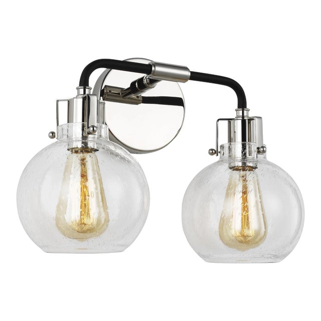 Sean Lavin by Visual Comfort Studio Clara 2-Light Vanity, Polished Nickel/Textured Black For Sale