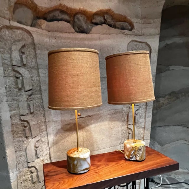 New Limited Edition Spectacular Set of Onyx Acid Table Lamps Mexico For Sale - Image 11 of 13