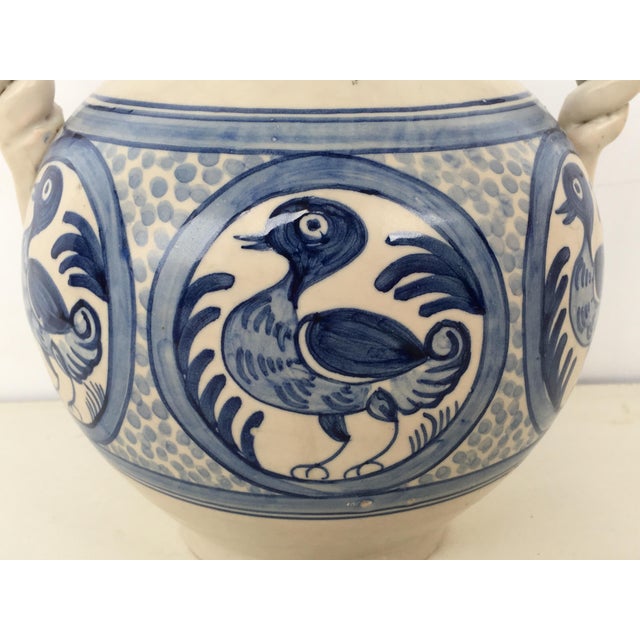 20th Century Glazed Earthenware Spanish Blue and White Painted Urn, Vase For Sale - Image 9 of 10