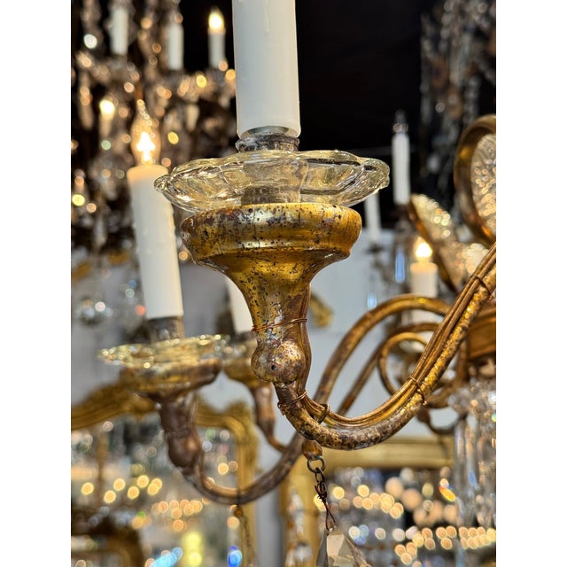 Wood 19th Century Italian Tuscan Giltwood and Crystal Chandelier For Sale - Image 7 of 10