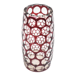 Vintage Honeycomb Optic Czech Glass Vase With Circles Burgundy Red and Clear