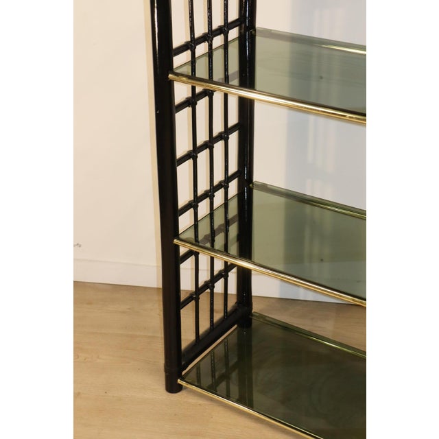 Vintage Shelf in Smoked Glass and Bamboo-Style Frame, 1970s For Sale - Image 6 of 17