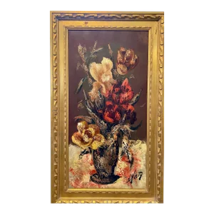 Henri d'Anty, French Modernist Large Floral Oil Painting Expressionist Flowers in Vase