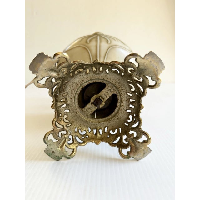 Early 20th Century Hand Painted Floral Gone With The Wind Oil Lamp Converted, w/ Nightlight For Sale - Image 17 of 18