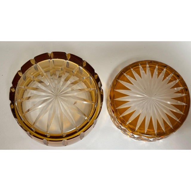 Vintage Bohemian Crystal Amber Covered Jar With Starburst Design For Sale - Image 9 of 9