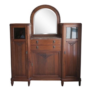 Art Deco Carved Walnut Storage Hutch For Sale