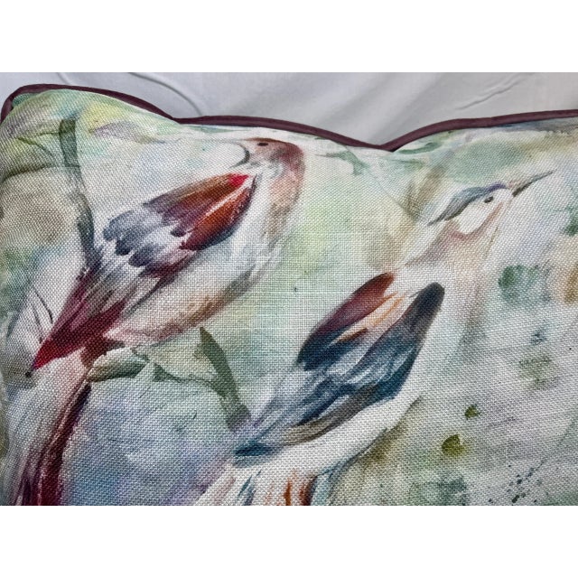Large Decorative Bolster Pillow Embellished With a Water Color Look Bird Pattern - Made in the U K For Sale - Image 4 of 11