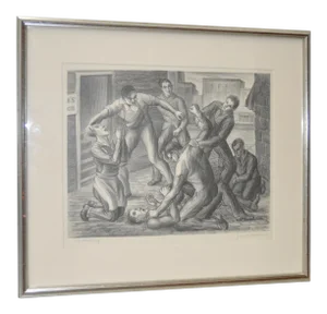 "Controversy" Social Realism Pencil Signed Lithograph by Jack Mid-Century Modernillen