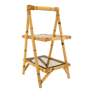 Smoked Glass Two Tier Burnt Bamboo Top Handle Occasional Side Table Stand