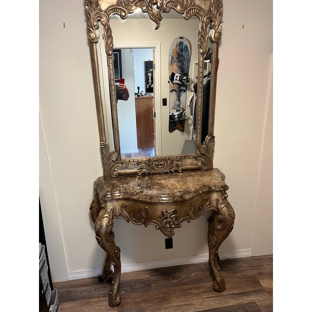 Make a grand statement in your entryway, foyer, or dining space with this breathtaking, monumental 2-piece console table...