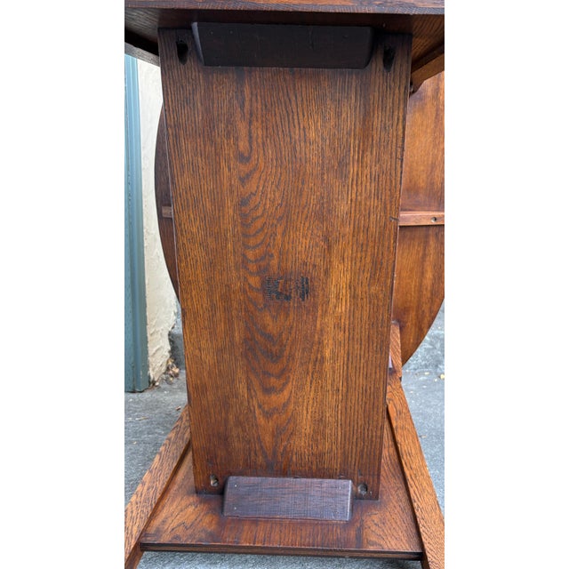 1910s Limbert Mission Oak Oval Library Table With Cut Outs Arts & Crafts For Sale - Image 10 of 12