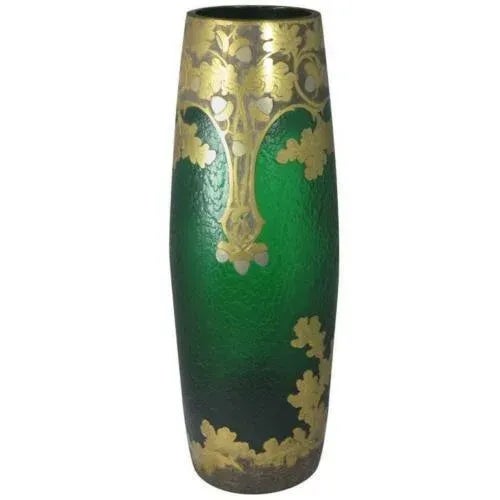 1890 Art Nouveau Grand Exhibition Magnificent Green Glass & Etched Gold & Silver Vase by Master f.t. Legras,Saint-Denis 20” Ht For Sale - Image 10 of 10