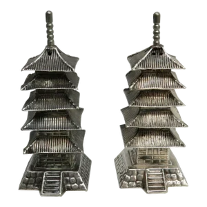 1940s Sterling Silver Pagoda Tower's Salt & Pepper Shakers
