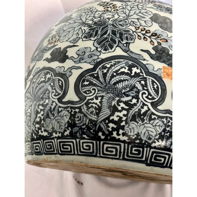 Large 20" Vintage Japanese Blue & White Porcelain Phoenix Jardinière - Signed For Sale - Image 16 of 18