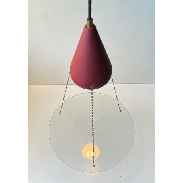 Metal Vintage Italian Suspended Flying Disc Pendant Light, 1970s For Sale - Image 7 of 7
