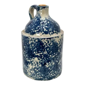 Very Rare Antique American 1 Gallon Size Blue Spongeware Decorated Stoneware Spirits Jug - Circa 1900