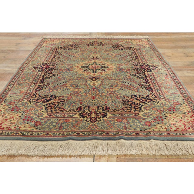 Cerulean Antique Persian Kerman Rug, 4'7 X 6'7 For Sale - Image 8 of 10
