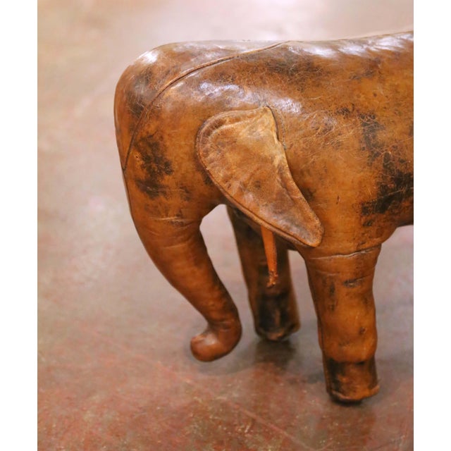 Spanish Vintage Spanish Patinated Brown Leather Elephant-Shape Footstool For Sale - Image 3 of 6