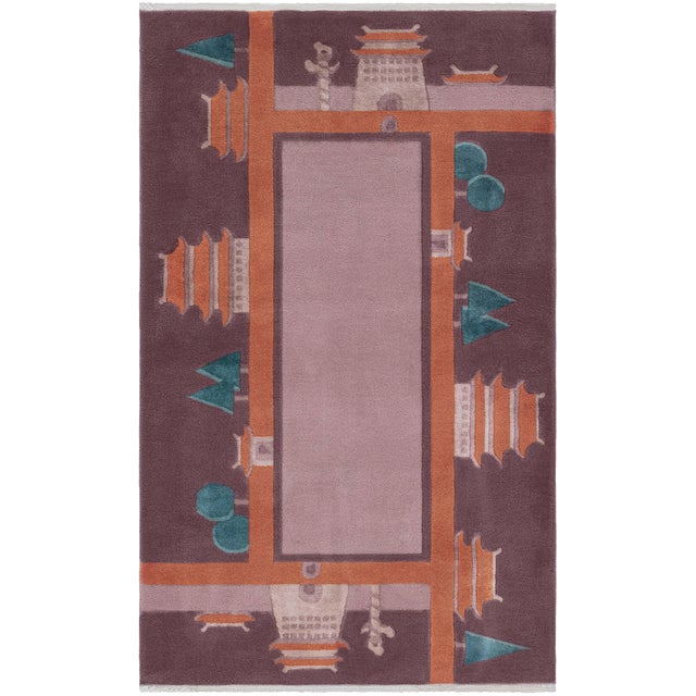 Doris Leslie Blau Vintage Chinese Abstract Pale Sand Hand-Knotted Wool Rug For Sale