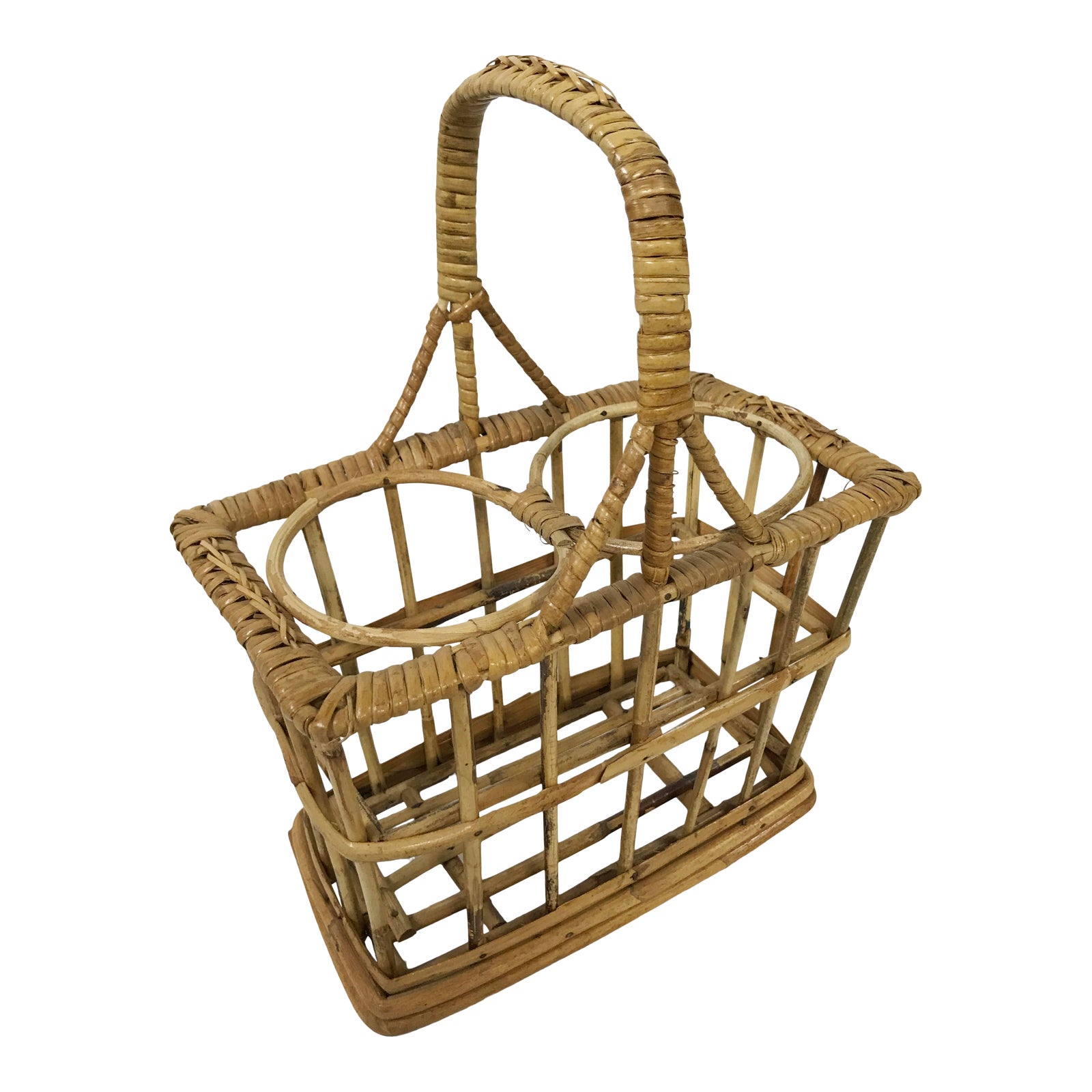 Rattan Wine or Utensil Picnic Caddy Chairish