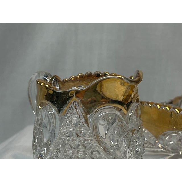 Antique Eapg "Heart With Thumbprint" Gilt Glass Creamer & Bowl Set For Sale - Image 9 of 9