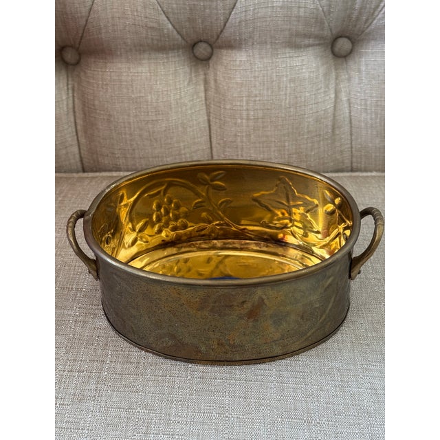 Vintage Mid-Century brass oval planter with two handles