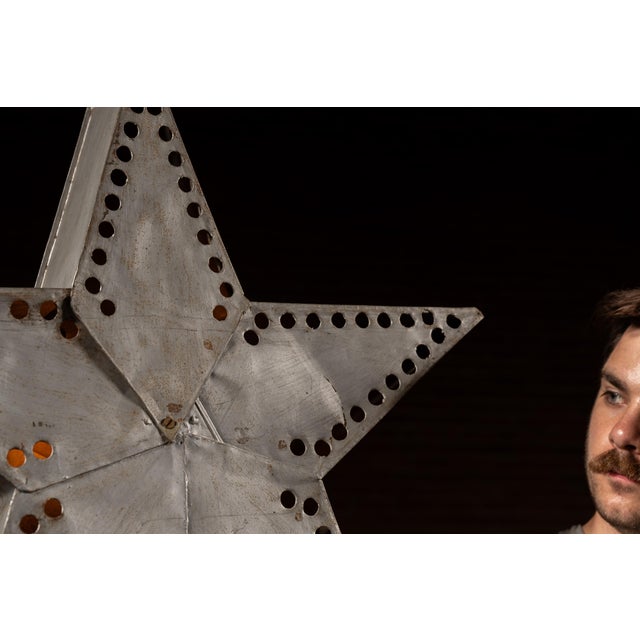 Vintage Punched Tin Figural Lighted Star Sign For Sale - Image 4 of 10