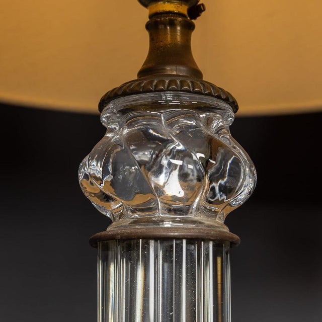 French Column Crystal and Bronze Table Lamps, 1979, Set of 2 For Sale - Image 6 of 13