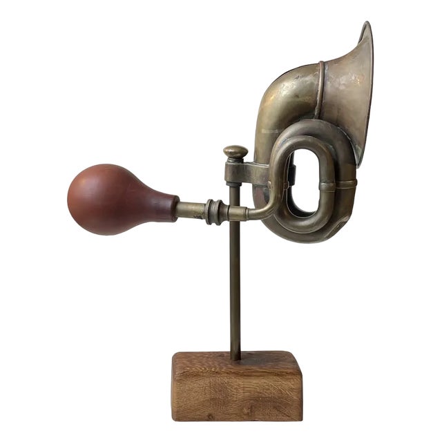 Vintage Scrap Art Sculpture with Brass Car Horn For Sale