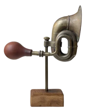 Vintage Scrap Art Sculpture with Brass Car Horn
