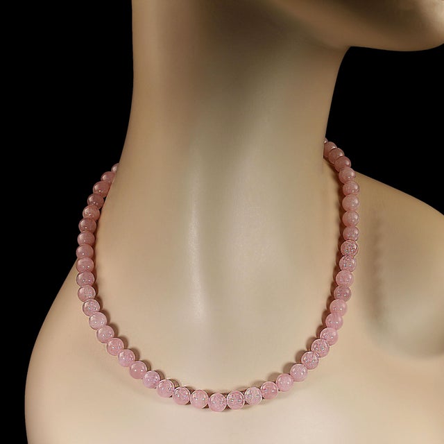 Traditional Ajd 18 Inch Madagascar Rose Quartz Smooth 8 MM Necklace Great Gift For Sale - Image 3 of 5
