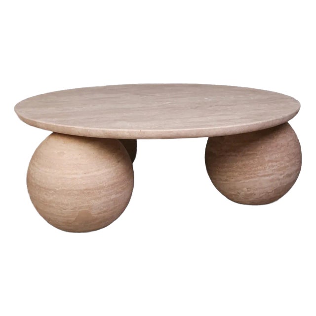 Trinity Travertine Round Coffee Table 47.2" For Sale