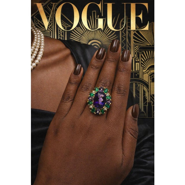 Bochic “Capri” Vintage Amethyst, Sapphire & Green Onyx — 18K Gold & Silver For Sale - Image 10 of 13