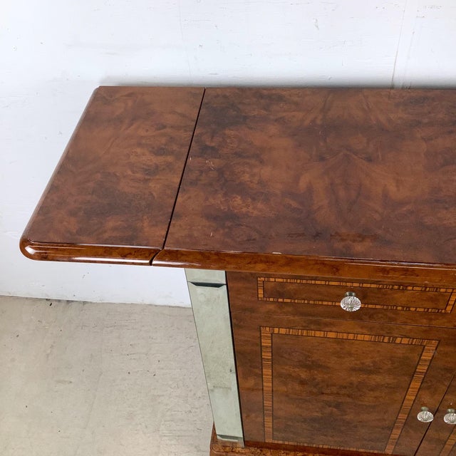 Wood Vintage Alf Italia Italian Burl Wood Console With Mirrored Accents For Sale - Image 7 of 12