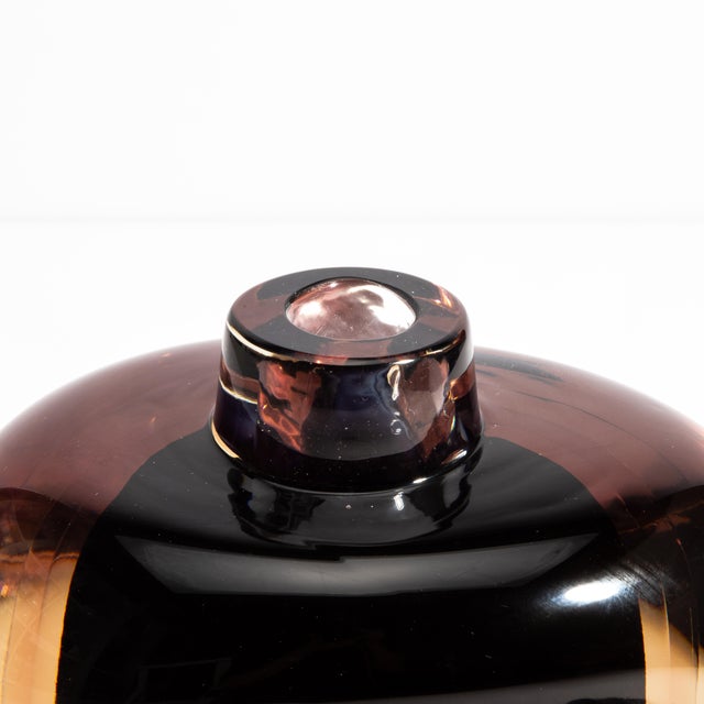 Onyx Hand Blown Murano Bottle in Smoky Quartz and Onyx Black For Sale - Image 8 of 10