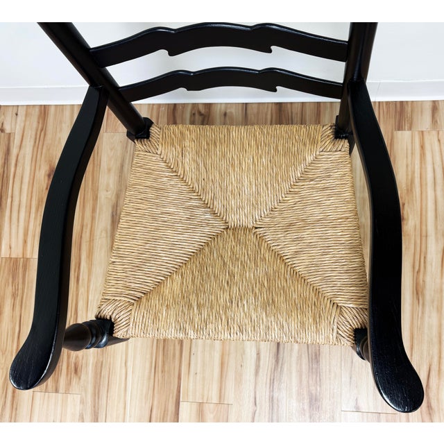 Black Maitland-Smith Style Black Ladderback Rush Seat Dining Chairs, S/6 For Sale - Image 8 of 12