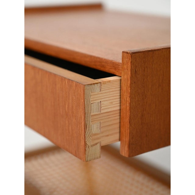 Brown Scandinavian Teak Bedside Tables with Vienna Straw, 1950s, Set of 2 For Sale - Image 8 of 11