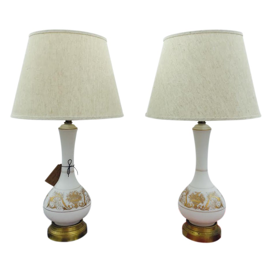 Vintage White & Gold Etched Table Lamps A Pair Chairish