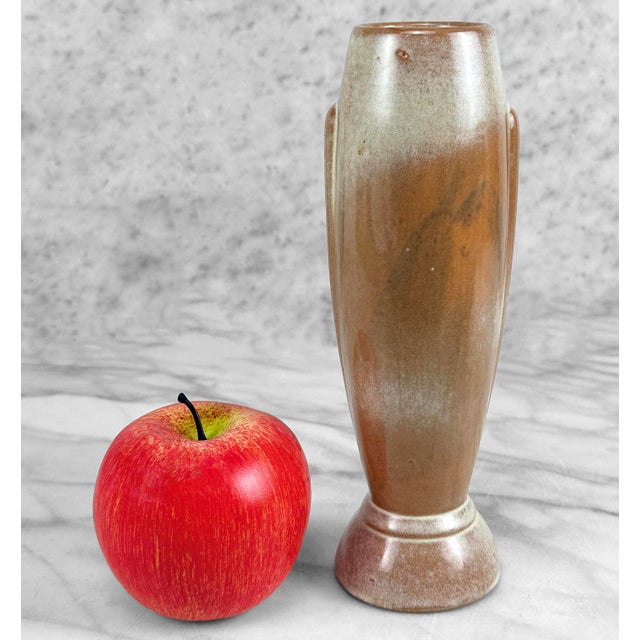 - Original 1950's Art Deco Ceramic Bullet Vase - Brown & Tan Washed Glaze with Wonderful Contrast - Designed by Frankoma...