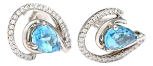 14KW Topaz (2.00) & Diamond (0.20) Pave Earrings, 2 pieces