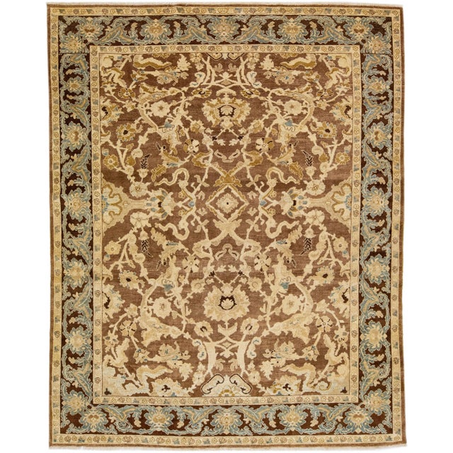 Textile 2010s Brown Modern Sultanabad Wool Rug Handmade With Allover Floral Motif For Sale - Image 7 of 7