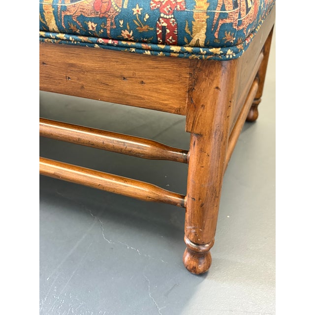 Beige Vintage Upholstered Waverly Fabric "Persia" Ottoman With Turned Wooden Legs For Sale - Image 8 of 12
