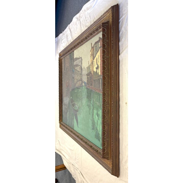Large Vintage Signed and Framed Painting on Canvas of Venice Canal For Sale In West Palm - Image 6 of 17