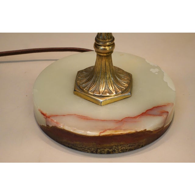 1930s 1930s French Art Deco Neoclassic Green Banded Onyx Marble Bronze/Brass Table Lamp For Sale - Image 5 of 10