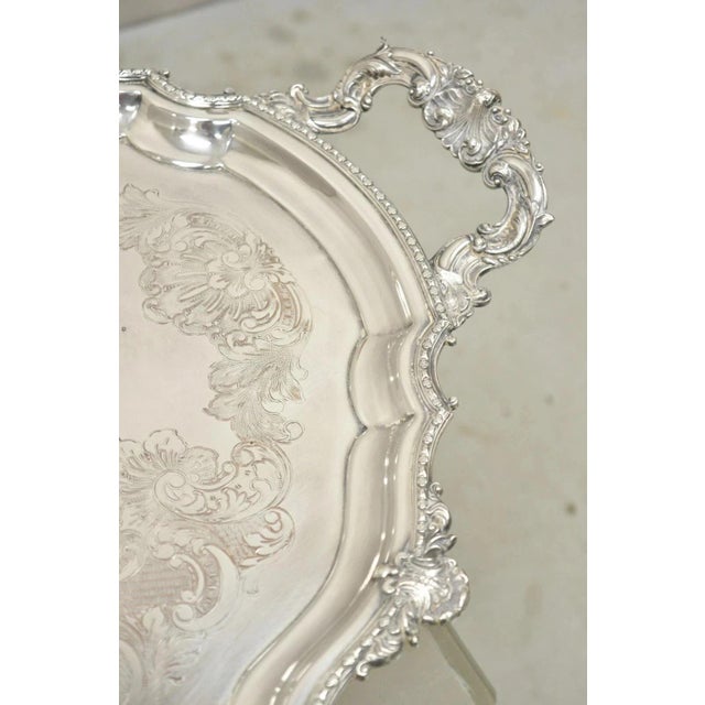Antique English Victorian Silver Plated Ornate Oval Serving Platter Bar Tray For Sale - Image 11 of 11