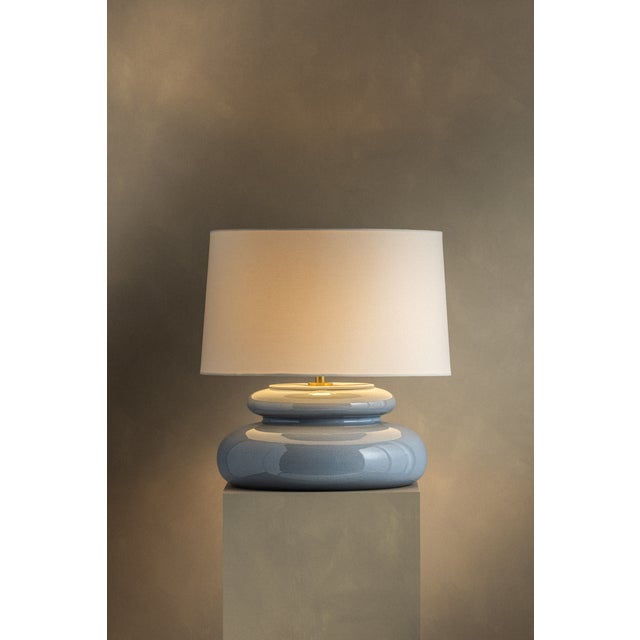 Mitzi Pia 19.5 in. 1 Light Table Lamp in Aged Brass and Ceramic Chateau Crackle Finish For Sale - Image 9 of 10