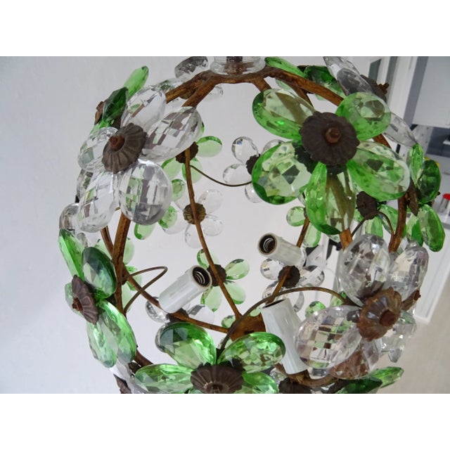 French Green Flower Ball Crystal Prisms Maison Baguès Style Chandelier, 1920s For Sale - Image 6 of 11