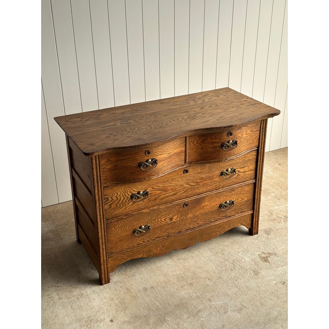 Late 19th Century Antique Serpentine Oak Chest of Drawers For Sale - Image 4 of 18