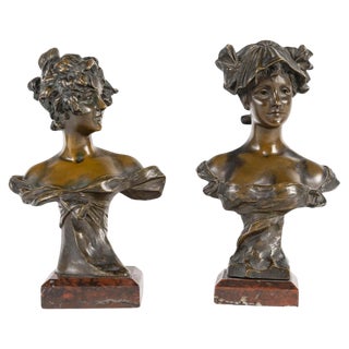 Art Nouveau Bronze Sculptures attributed to Van Der Straeten, 1900s, Set of 2 For Sale
