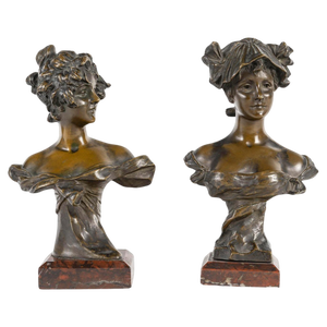 Art Nouveau Bronze Sculptures attributed to Van Der Straeten, 1900s, Set of 2